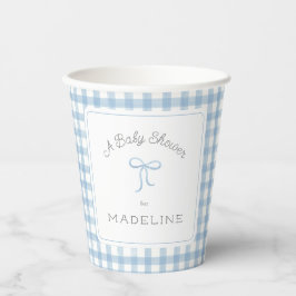 Watercolor Gingham Light Blue Baby Dusche Pappbecher