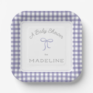 Watercolor Gingham Lila Baby Dusche Pappteller