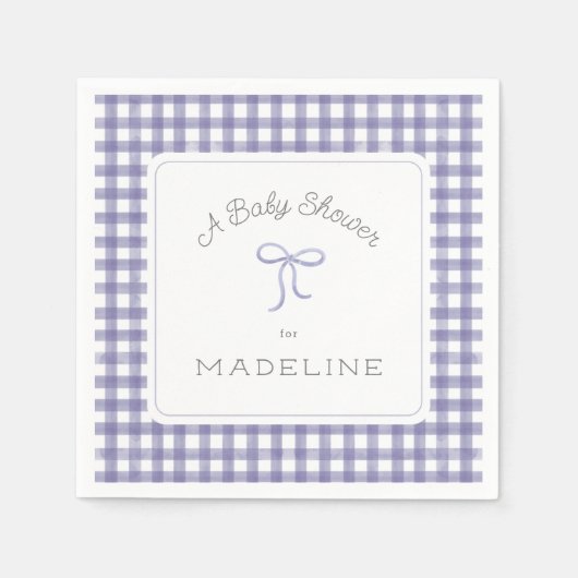 Watercolor Gingham Lila Baby Dusche Serviette (Vorderseite)