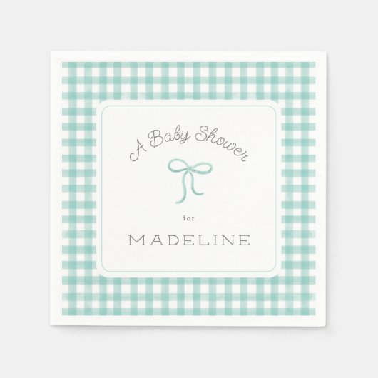 Watercolor Gingham Mint Green Baby Dusche Serviette (Vorderseite)