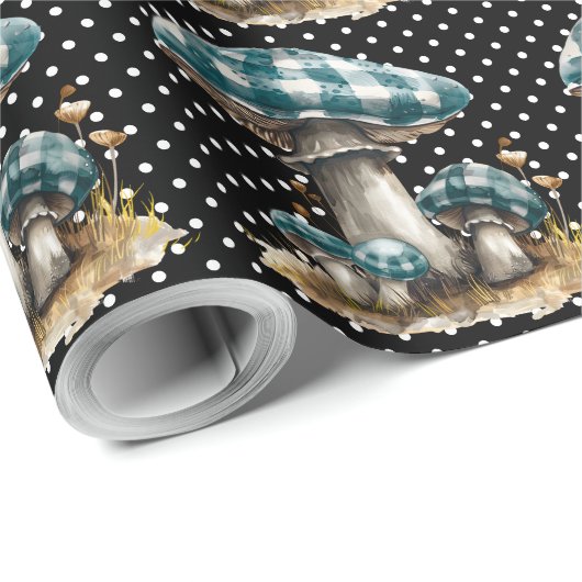 Watercolor Gingham Mushroom Garden Geschenkpapier (Rolleneckpunkt)