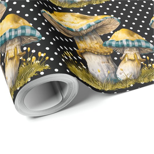 Watercolor Gingham Mushroom Garden Geschenkpapier (Rolleneckpunkt)