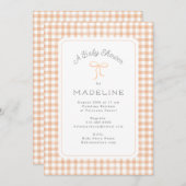 Watercolor Gingham Peach Baby Dusche Einladung (Vorne/Hinten)