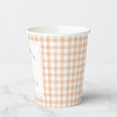 Watercolor Gingham Peach Baby Dusche Pappbecher (Links)