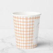 Watercolor Gingham Peach Baby Dusche Pappbecher (Rechts)