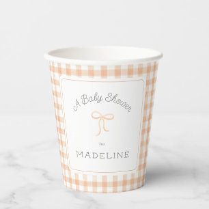 Watercolor Gingham Peach Baby Dusche Pappbecher