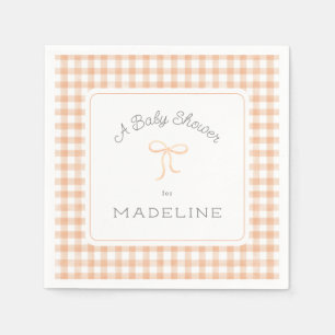 Watercolor Gingham Peach Baby Dusche Serviette