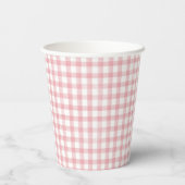 Watercolor Gingham Pink Baby Dusche Pappbecher (Rückseite)
