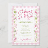 Watercolor Gingham Pink Bow Mahjong Party Einladung (Vorderseite)