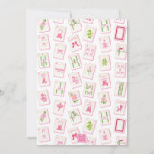 Watercolor Gingham Pink Bow Mahjong Party Einladung (Rückseite)