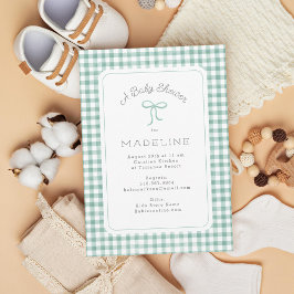 Watercolor Gingham Sage Green Baby Dusche Einladung