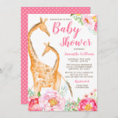 Watercolor Giraffe Girl Kinderdusche Einladungen (Vorne/Hinten)