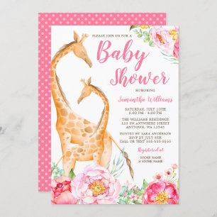 Watercolor Giraffe Girl Kinderdusche Einladungen