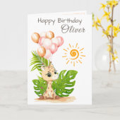 Watercolor Giraffe Kids Birthday Card with Name Karte (Gelbe Blume)