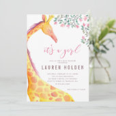 Watercolor Giraffe Kinderdusche Einladung (Stehend Vorderseite)