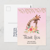 Watercolor Giraffe Mama & Baby Danke Postcard Postkarte (Vorne/Hinten)