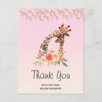 Watercolor Giraffe Mama & Baby Danke Postcard