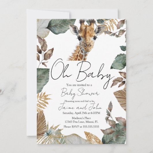 Watercolor Giraffe Wild Baby Shower Einladung (Vorderseite)
