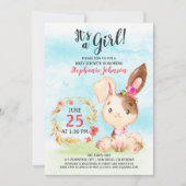 Watercolor Girl Bunny Baby Shower Farm Einladung (Vorderseite)