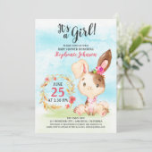 Watercolor Girl Bunny Baby Shower Farm Einladung (Stehend Vorderseite)