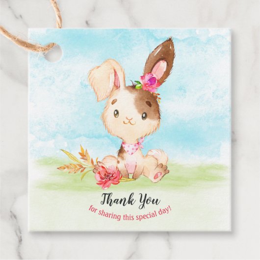 Watercolor Girl Bunny Baby Showfarm Vielen Dank Geschenkanhänger (Vorderseite)