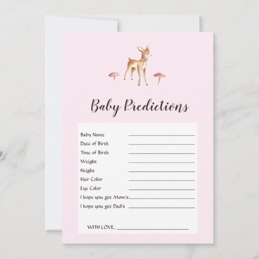 Watercolor Girl Deer Baby Shower Predictions Game (Vorderseite)