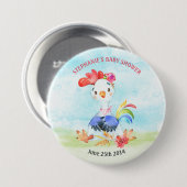 Watercolor Girl Rooster Baby Showfarm Button (Vorne & Hinten)