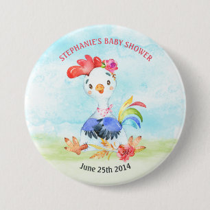 Watercolor Girl Rooster Baby Showfarm Button