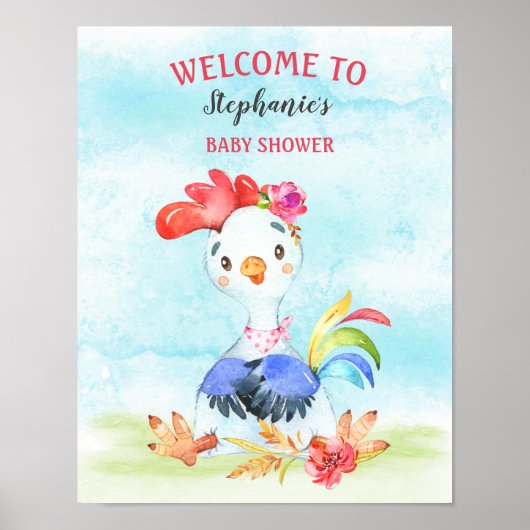 Watercolor Girl Rooster Baby Showfarm Poster (Vorne)