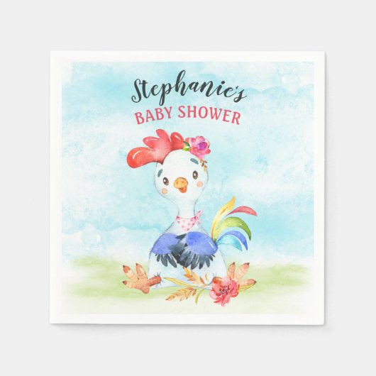 Watercolor Girl Rooster Baby Showfarm Serviette (Vorderseite)