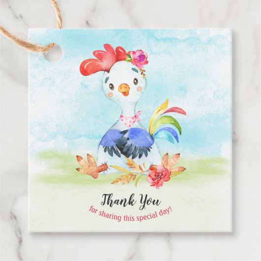 Watercolor Girl Rooster Farm Vielen Dank Geschenkanhänger (Vorderseite)