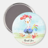 Watercolor Girl Rooster Farm Vielen Dank Magnet (Vorderseite/Rückseite)