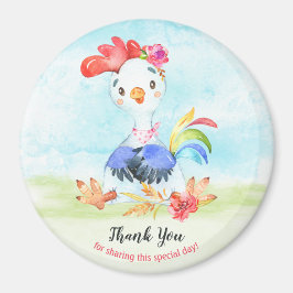 Watercolor Girl Rooster Farm Vielen Dank Magnet