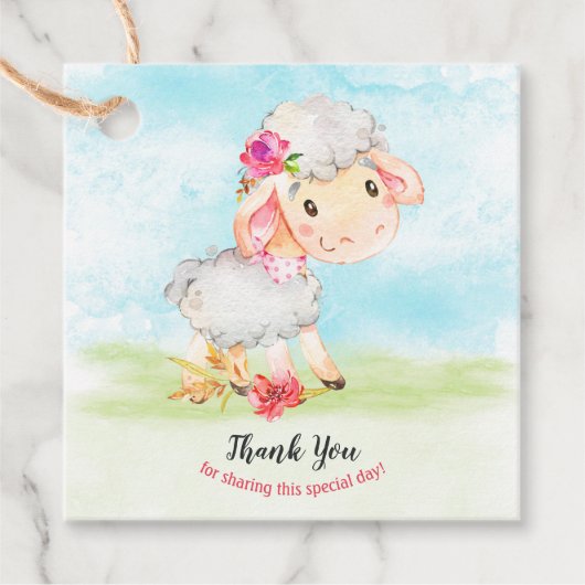 Watercolor Girl Sheep Farm Vielen Dank Geschenkanhänger (Vorderseite)