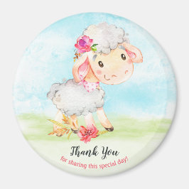 Watercolor Girl Sheep Farm Vielen Dank Magnet