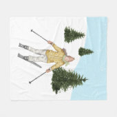 Watercolor Girl Skiing In Snowy Winter Scene Fleecedecke (Vorderseite (Horizontal))