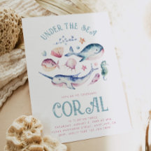 Watercolor Girl's Under the Sea Invitation