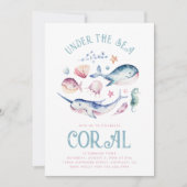 Watercolor Girl's Under the Sea Invitation Einladung (Vorderseite)