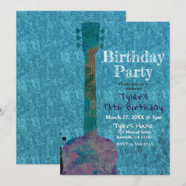 Watercolor Gitarre Blue Musical Geburtstagsparty Einladung