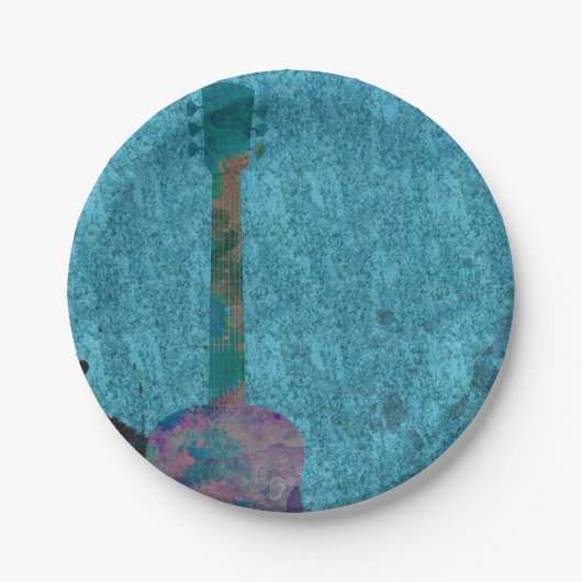 Watercolor Gitarre Blue Musical Geburtstagsparty Pappteller (Vorderseite)