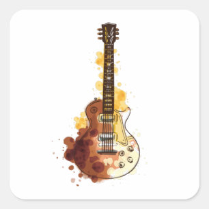 Watercolor Gitarre Illustration Geschenk Quadratischer Aufkleber