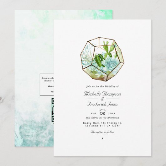 Watercolor Glas Terrarium Succulents Wedding Invi Einladung (Vorne/Hinten)
