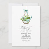 Watercolor Glas Terrarium Succulents Wedding Invi Einladung (Vorderseite)