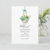 Watercolor Glas Terrarium Succulents Wedding Invi Einladung (Stehend Vorderseite)