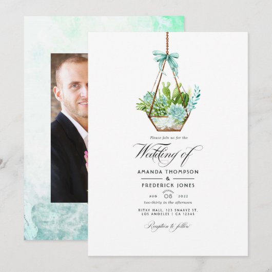 Watercolor Glas Terrarium Succulents Wedding Invi Einladung (Vorne/Hinten)