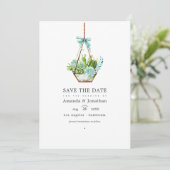 Watercolor Glas Terrarium Succulents Wedding Rett Save The Date (Stehend Vorderseite)
