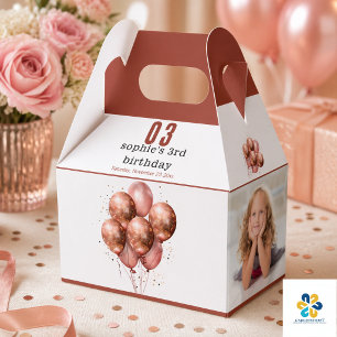 Watercolor Glitter Rose Gold Luftballon 3. Geburts Geschenkschachtel