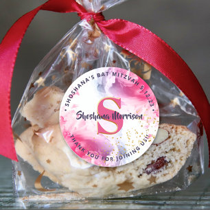 Watercolor Glitzer Script Monogram Vielen Dank Runder Aufkleber