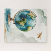 Watercolor Globe Kunst - Wo auch immer Sie hingehe Puzzle (Horizontal)