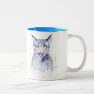 Watercolor-glückliche Katzen-Tasse Zweifarbige Tasse